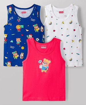 Babyhug 100% Cotton Knit Sleeveless Sando Vests With Teddy Bear & RainbowPrint Pack of 3 - Multicolor