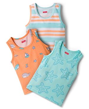 Babyhug 100% Cotton Single Jersey Knit Sleeveless Vests With Sea Life Print Pack of 3 - Multicolor