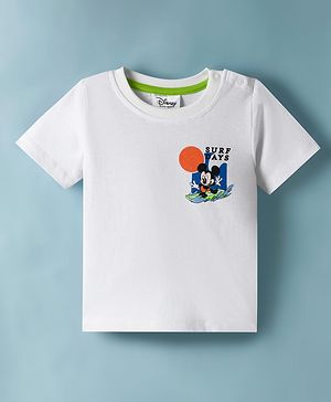 Babyhug Disney Single Jersey Knit Half Sleeves T-Shirt With Front & Back Mickey & Friends Graphics - White