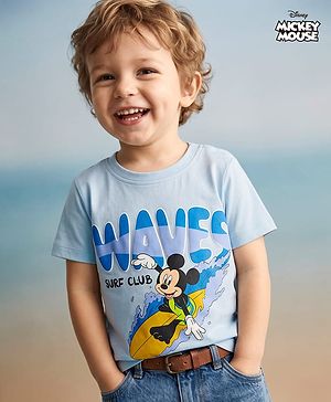 Babyhug Disney Single Jersey Knit Half Sleeves T-Shirt with Mickey Mouse Print -  Sky Blue