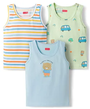 Babyhug 100% Cotton Single Jersey Knit Sleeveless Vests With Bear & Car Print Pack of 3 - Multicolor