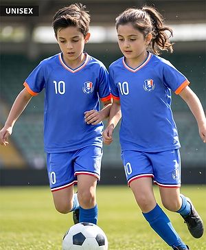 Pine Active Knit Half Raglan Sleeves T-Shirt & Shorts Set with France Football Print - Blue