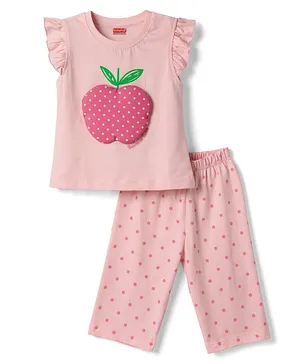 Babyhug Cotton Knit Half Sleeves
                              T-Shirt & Capri Night Suit with Apple
                              Patch - Pink