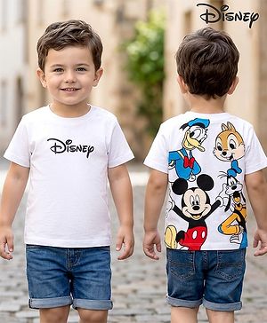 Babyhug Disney Single Jersey Knit Half Sleeves Front & Back Mickey & Friends Graphics - White