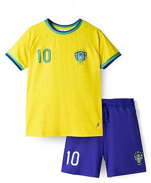 Pine Active Knit Half Sleeves Football T-Shirt & Shorts Set - Yellow