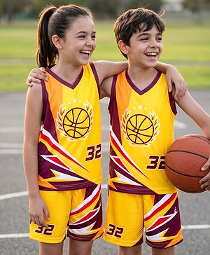 Pine Active Knit Sleeveless T-Shirt & Shorts Basket Ball Set - Yellow