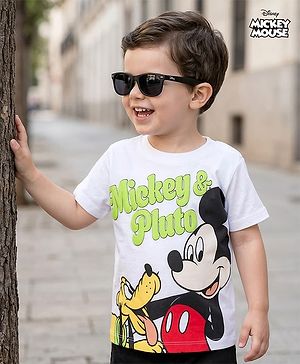 Babyhug Disney Single Jersey Knit Half Sleeves T-Shirt with Mickey & Pluto Graphics - White