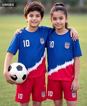 Pine Active Knit Half Sleeves T-Shirt With Shorts Football Set - Red & Blue