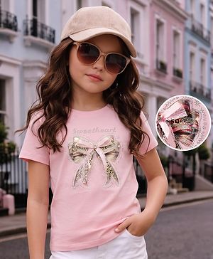 Pine Kids Cotton Knit T-Shirt with Sweetheart Bow Print Pink 4-5 Years