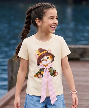 Pine Kids Cotton Knit T-Shirts Round Neck Short Sleeves Graphic Print Offwhite 4-5 Years