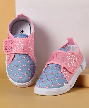 Cute Walk by Babyhug Velcro Closure Casual
                      Shoes with Heart Print & Embroidery - Blue