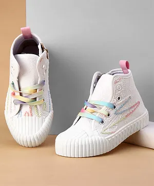 Cute Walk by Babyhug Laced Up Casual Shoes
                      with Lace Detailing - White