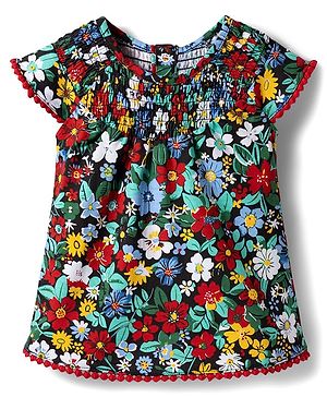 Babyhug Cotton Knit Top Half Sleeves All Over Print Picoting Detailing Multi Color 6-9 Months