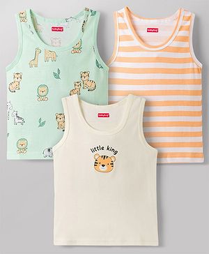 Babyhug 100% Cotton Knit Sleeveless Sando Vests with Tiger Print Pack of 3 - Multicolor