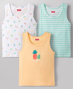 Babyhug 100% Cotton Knit Sleeveless Sando Vests with Fruit Print Pack of 3 - Multicolor