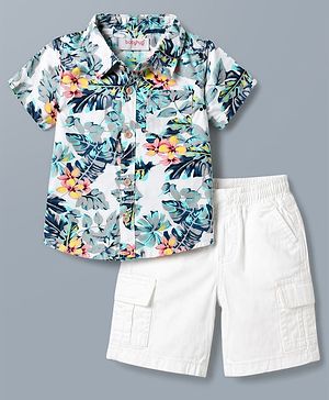 Babyhug Cotton Woven Half Sleeves Floral Printed Shirt & Cargo Shorts Set - Multicolor