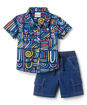 Babyhug Cotton Woven Half Sleeves Printed Shirt & Denim Shorts - Multicolor