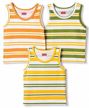 Babyhug 100% Cotton Knit Sleeveless Striped Sando Vests Pack Of 3 - Multicolor