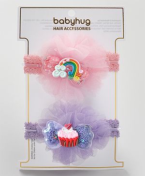 Babyhug Rainbow & Cupcake Applique Headbands Free Size Set of 2 - Multicolor