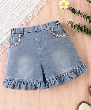 Mark & Mia Cotton Shorts With
                              Floral Corsage - Blue