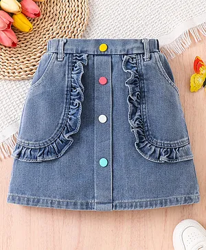 Mark & Mia Cotton Skirt With
                              Frill Pockets & Button Detailing -
                              Blue
