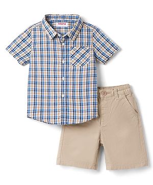 Babyhug Cotton Woven Half Sleeves Checks Shirt & Shorts Set - Multicolor