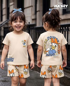 Babyhug Disney Single Jersey Knit Half Sleeves T-Shirt & Shorts Set With Daisy Duck Graphics - Multicolor
