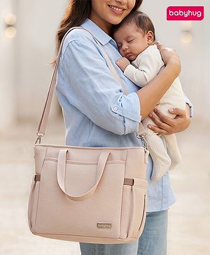 Babyhug EliteCare Premium 2 in 1 Diaper Bag with Diaper Changing Mat - Beige| Insulated Bottle Pocket| Spacious Storage Compartments| Quick-Access Front & Side Pockets| Convertible Handbag & Sling Bag
