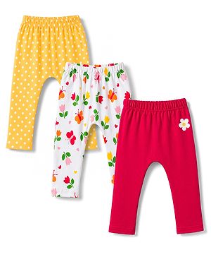 Babyhug Interlock Knit Full Length Diaper Leggings with Polka Dot & Floral Print Pack of 3 - Multicolor