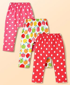 Babyhug Interlock Knit Full Length Diaper Leggings with Floral Print Pack of 3 - Multicolor