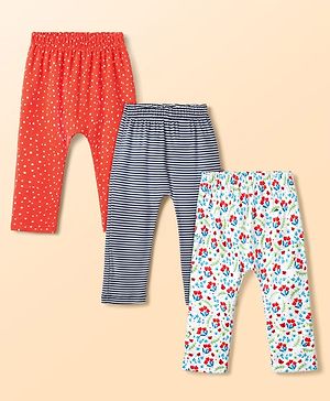 Babyhug Interlock Knit Full Length Diaper Leggings with Floral & Polka Dot Print Pack of 3 - Multicolor