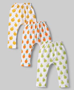 Babyhug Cotton Knit Full Length  Diaper Leggings With Fruits Print Pack of 3 - Multicolor