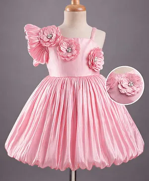 Mark & Mia Woven One Shoulder
                              Sleeves Party Dress with Floral Applique -
                              Peach