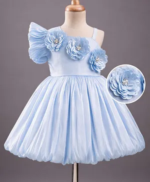 Mark & Mia Woven One Shoulder
                              Sleeves Party Dress with Floral Applique -
                              Light Blue