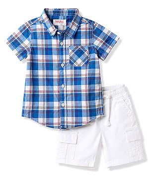 Babyhug Cotton Woven Half Sleeves Checked Shirt & Cargo Shorts Set - Multicolor