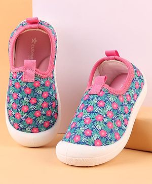 Cute Walk by Babyhug Slip On Casual Shoes with Floral Print - Pink & Blue