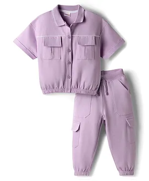 Babyhug Terry Knit Half Sleeves Solid
                              Top & Trouser Set - Purple