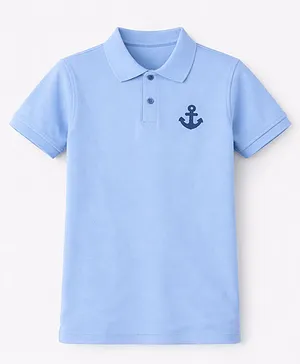 HRIT Cotton Knit Half Sleeves Anchor Printed Polo Tee - Sky Blue