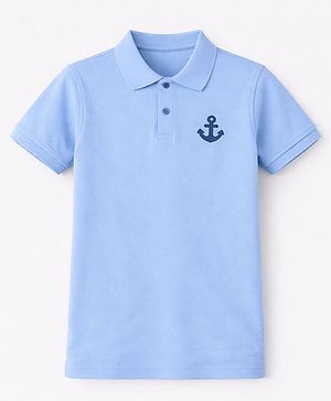 HRIT Cotton Knit Half Sleeves Anchor Printed Polo Tee - Sky Blue