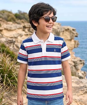 Pine Kids Cotton Knit T-Shirt Striped Polo Neck Half Sleeves Multi Color 5-6 Years
