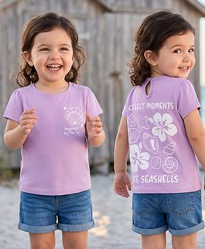 Babyhug 100% Cotton Knit Half Sleeves Floral & Sea Life Printed Oversized T-Shirt - Purple