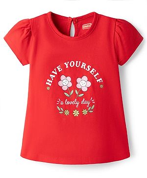 Babyhug Cotton Knit Half Sleeves T-Shirt With Floral Print - Multicolor
