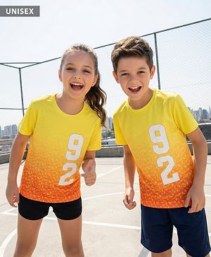 Pine Active Knit Half Sleeves T-Shirt With Number Print - Yellow
