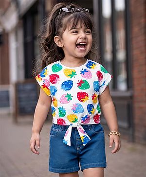 Babyhug Single Jersey Knit Half Sleeves Tropical Theme Printed Top & Shorts Set - Multicolour