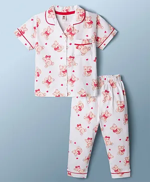 ToffyHouse Single Jersey Knit Half
                              Sleeves Bear Printed Co-Ords Shirt &
                              Pyjama Night Suit - Multicolor