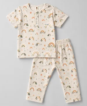 ToffyHouse Single Jersey Knit Half Sleeves Rainbow Printed Co-Ords T-Shirt & Pyjama Night Suit - Multicolor