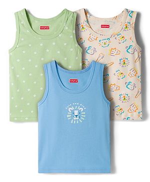 Babyhug 100% Cotton Knit Sleeveless Sando Vests with Animal Print Pack of 3 - Multicolor