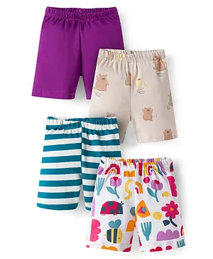 Kidi Wav Pack Of 4 Solid Striped
                              & Nature Theme Printed Shorts - Multi
                              Colour