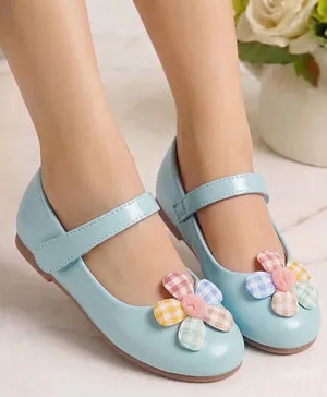 Babyoye Velcro Closure Closed Toe Ballerinas
                      with Floral Applique - Blue