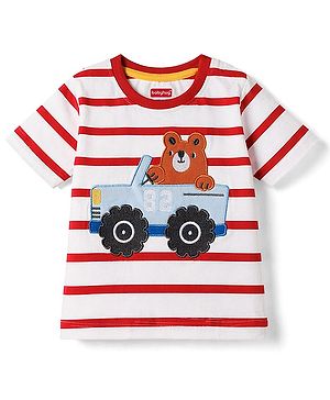 Babyhug Cotton Knit Half Sleeves Striped Tee with Graphics Multi Color 6-9 Months